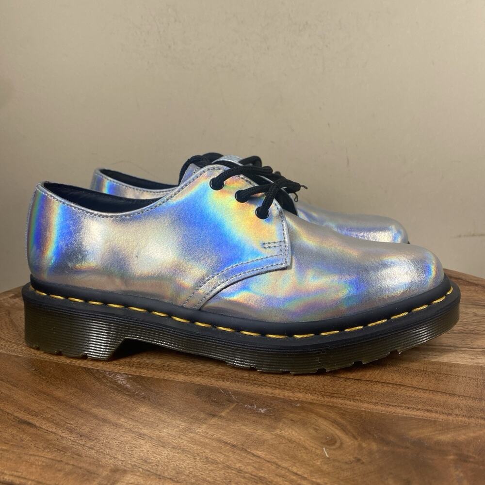 Dr Martens 1461 Womens Silver Iced Metallic Rainbow Size 6 Shoes Sneakers